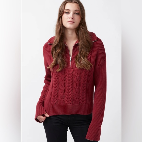 Buffalo David Bitton Sweaters - Sorella Dark Red Cable Knit Long Sleeve Sweater​